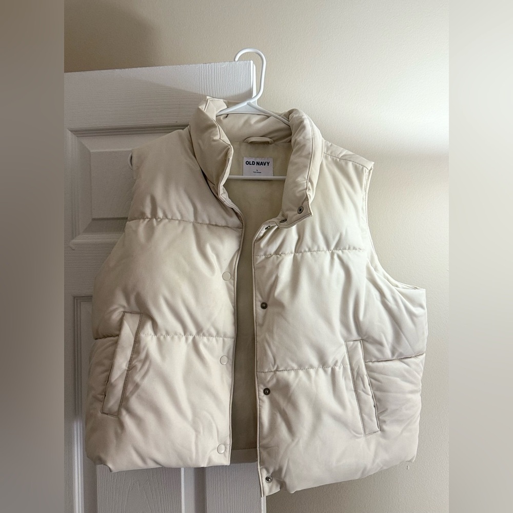 Old Navy Off-White Leather Puffer Vest